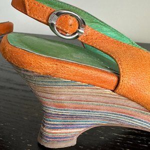 Orange sling-back with fun striped wedge heel-Size 8